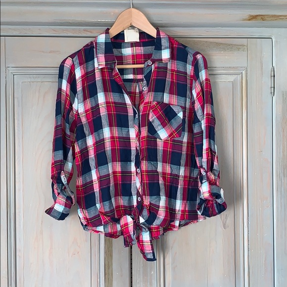 Harper Tops - PLAID TIE FRONT SHIRT
